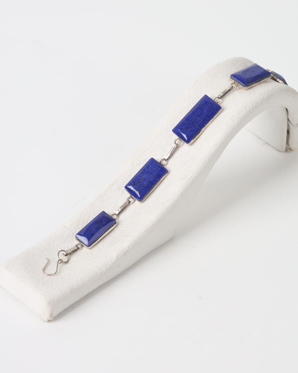 Deep Blue Lapis Lazuli Silver Bracelet