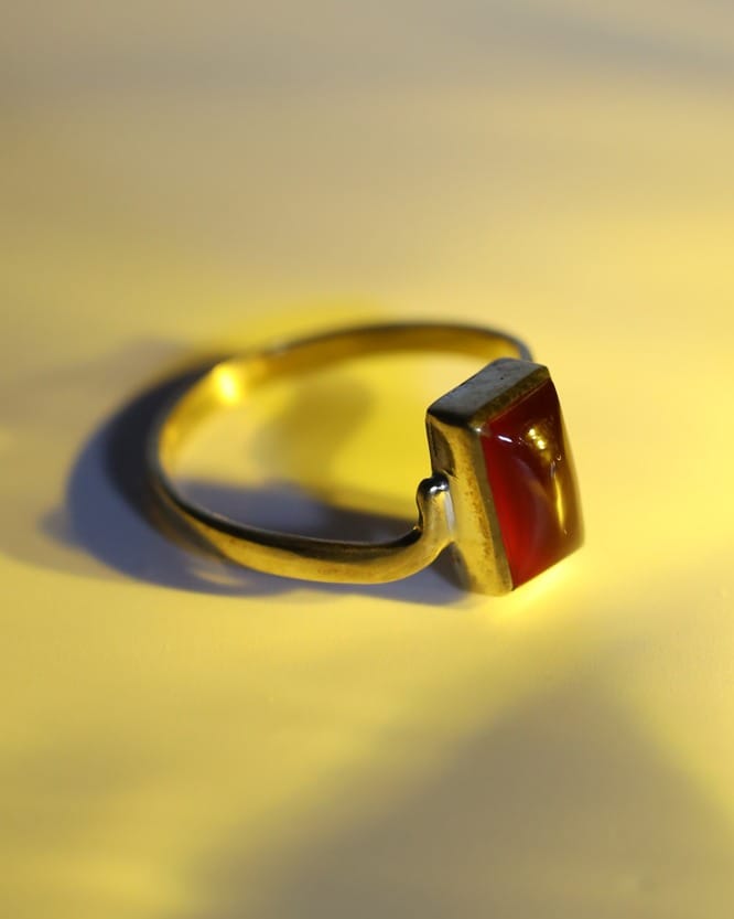 Deep Red Agate Brass Ring