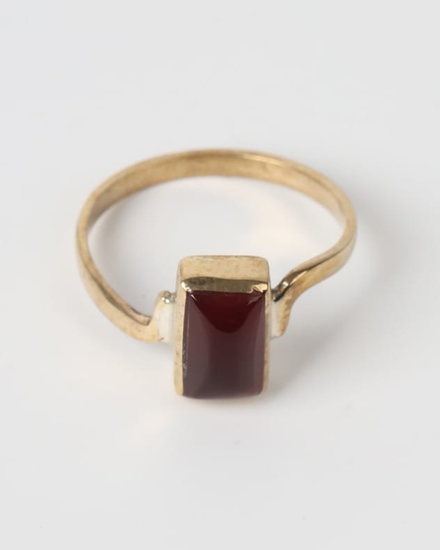 Deep Red Agate Brass Ring