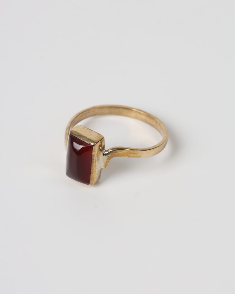 Deep Red Agate Brass Ring