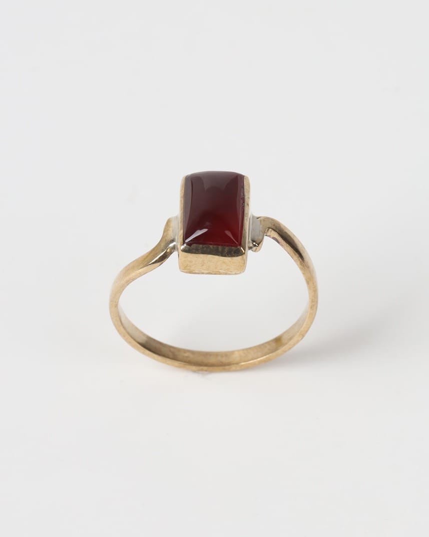 Deep Red Agate Brass Ring
