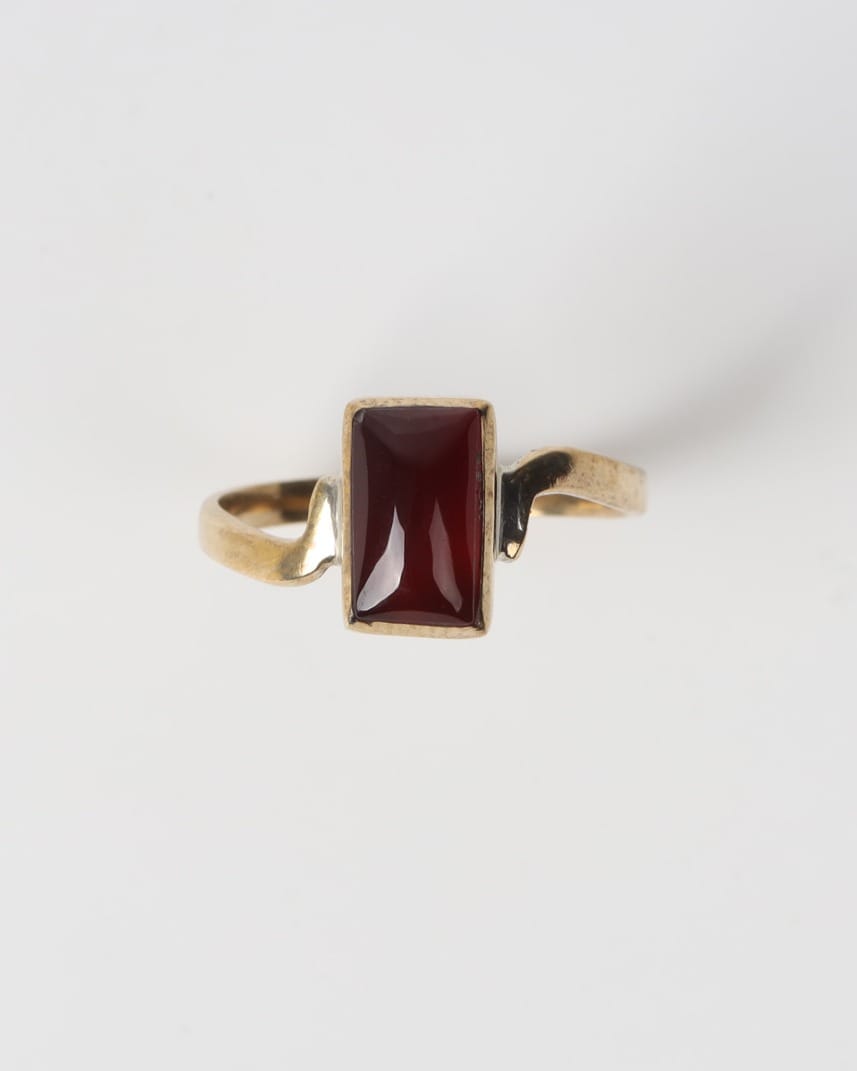 Deep Red Agate Brass Ring