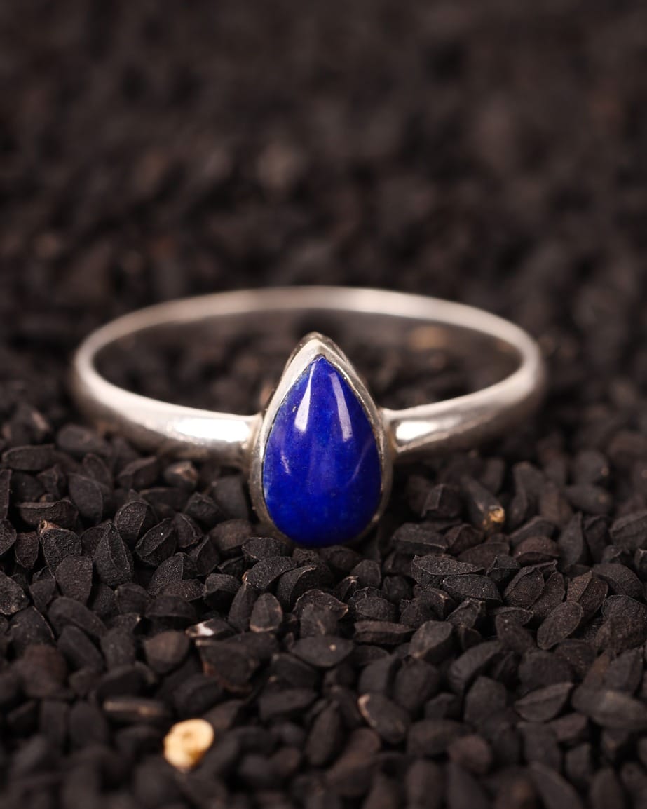 Silver Ring with Deep Lapis Lazuli Stone – Women's Handmade Jewelry