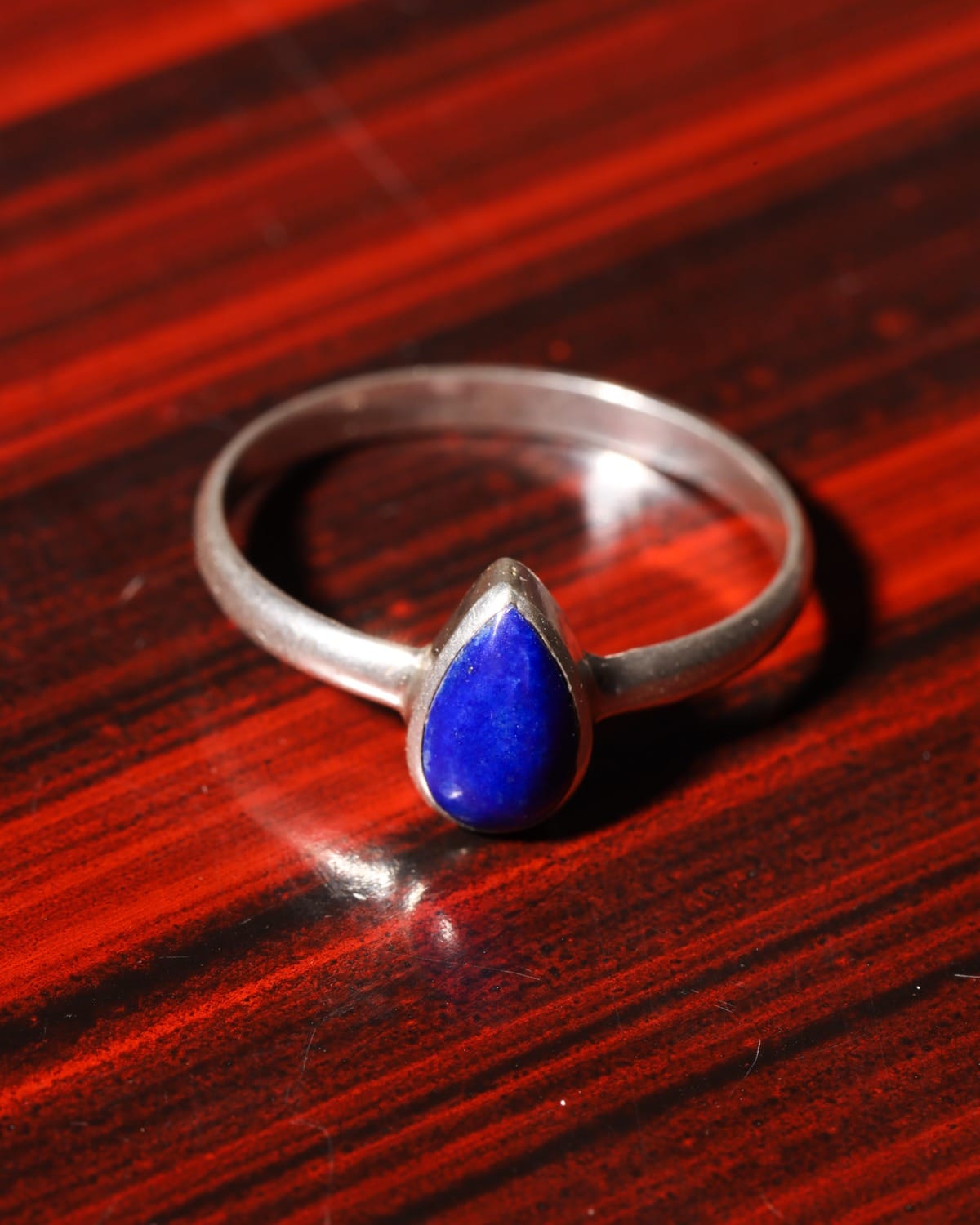 Silver Ring with Deep Lapis Lazuli Stone – Women's Handmade Jewelry