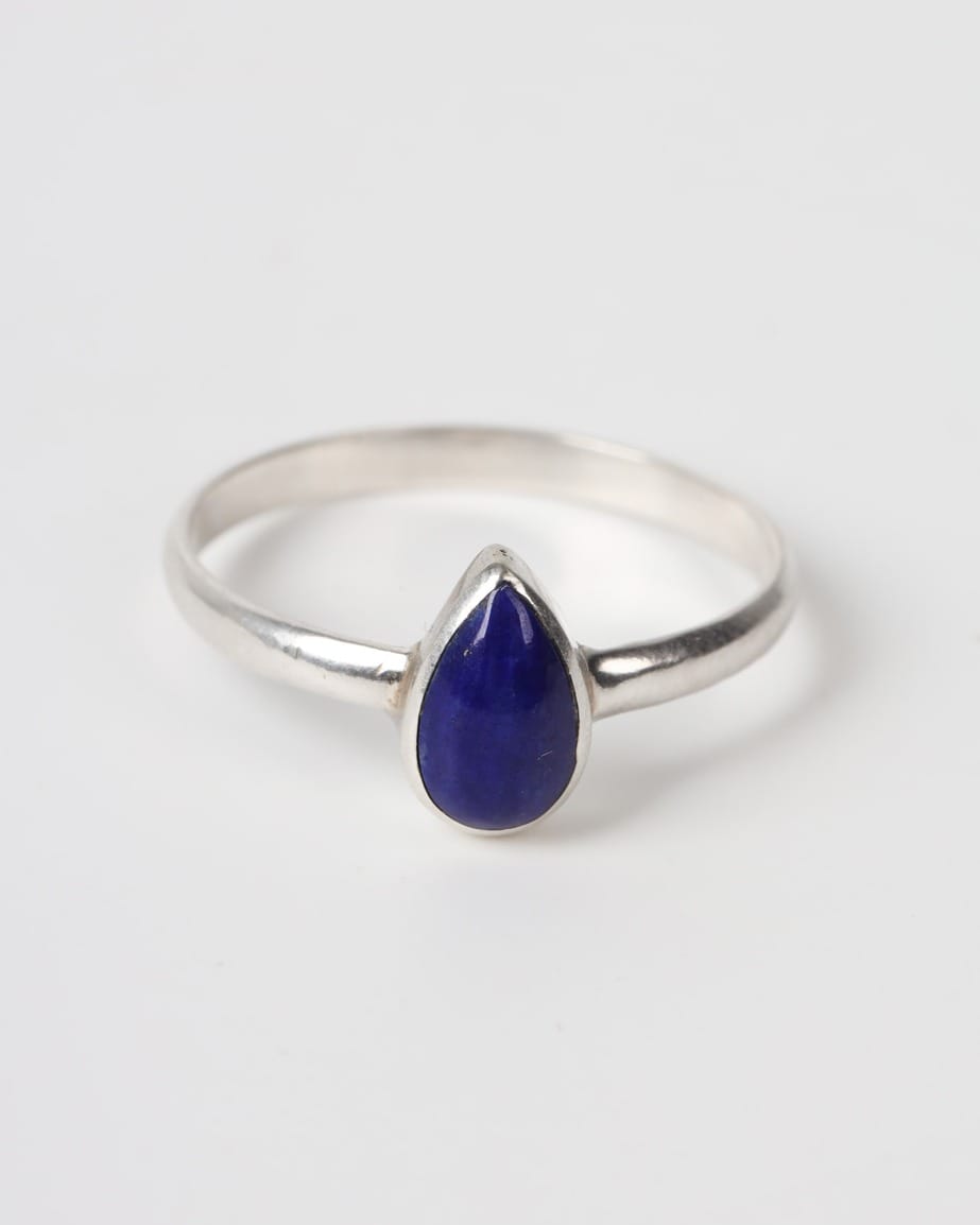 Silver Ring with Deep Lapis Lazuli Stone – Women's Handmade Jewelry