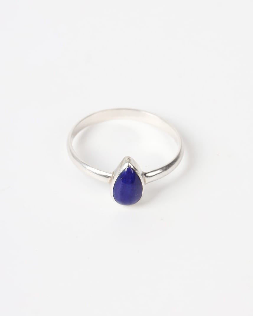 Silver Ring with Deep Lapis Lazuli Stone – Women's Handmade Jewelry