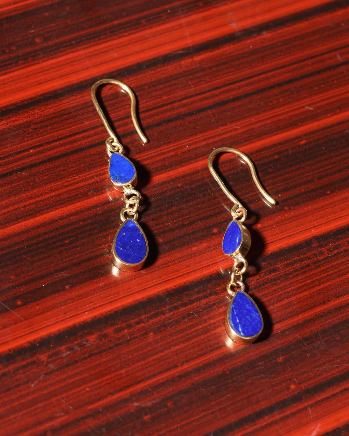 Lapis Lazuli Teardrop Brass Earrings