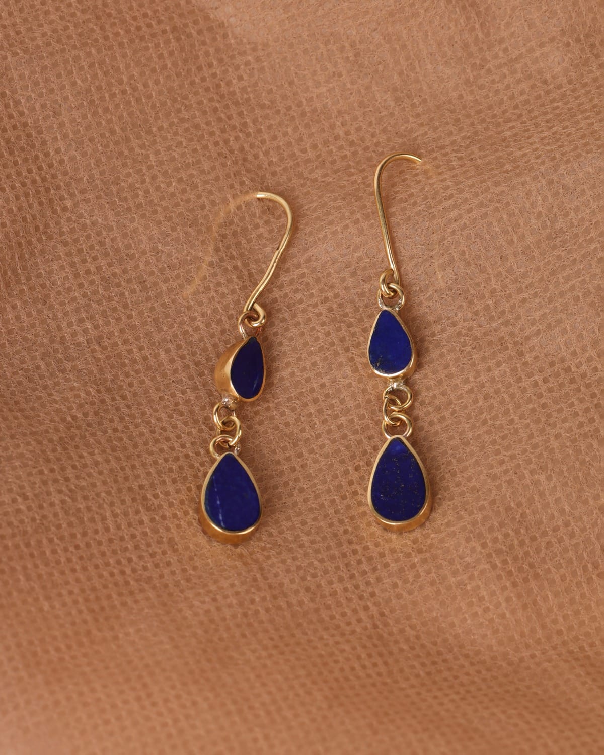 Lapis Lazuli Teardrop Brass Earrings
