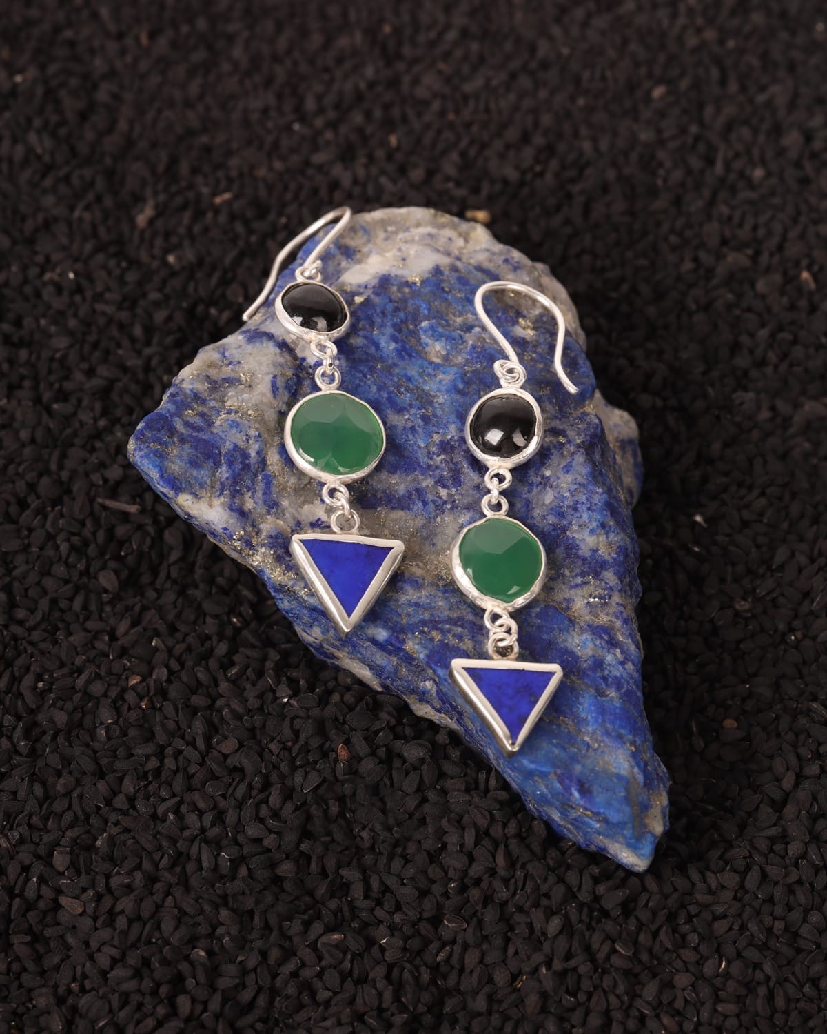Lapis and Agate Multi-Stone Silver Earrings