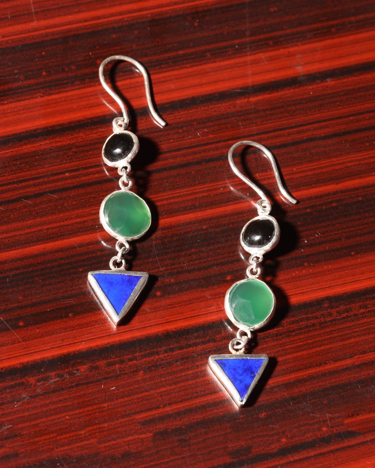 Lapis and Agate Multi-Stone Silver Earrings