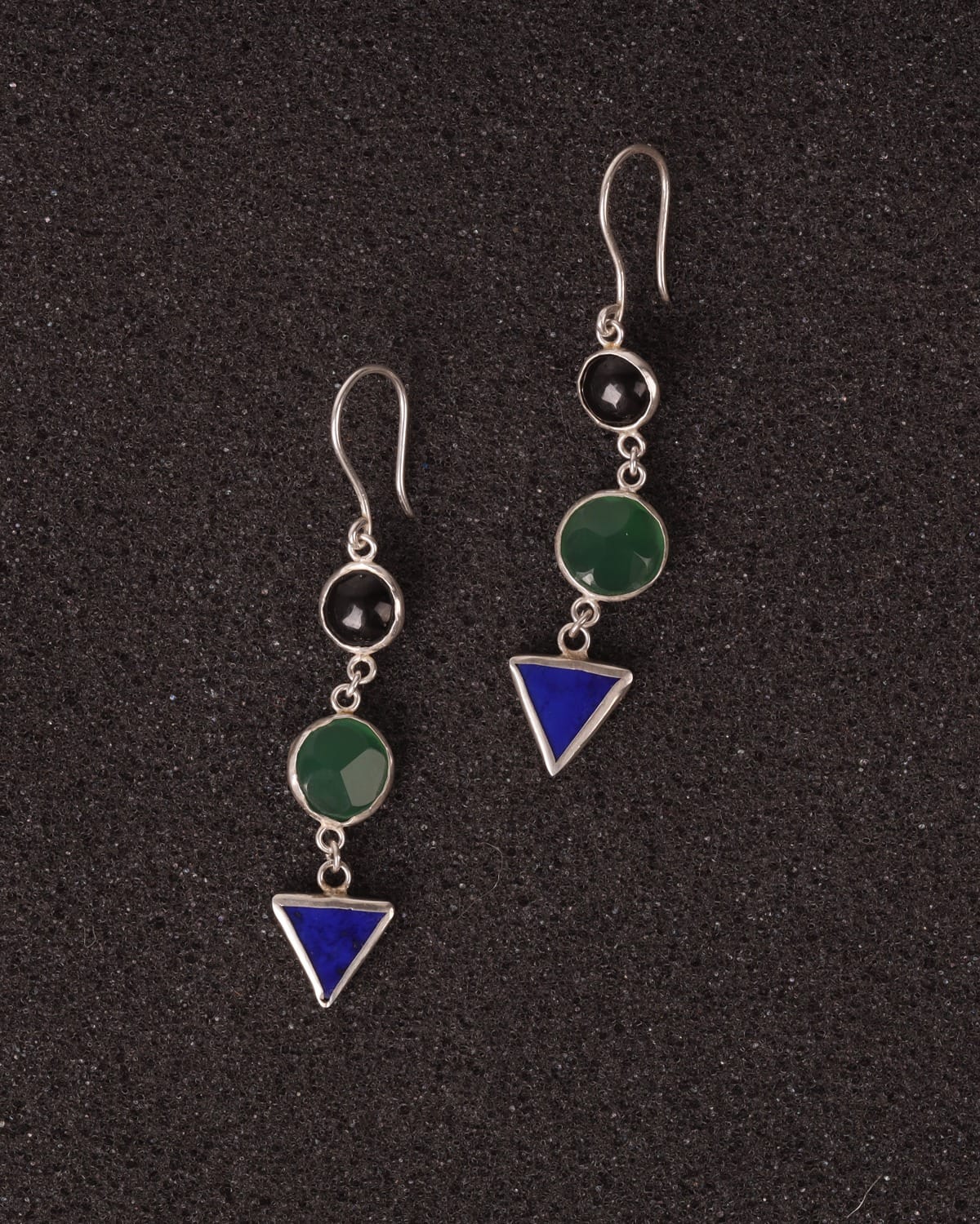 Lapis and Agate Multi-Stone Silver Earrings