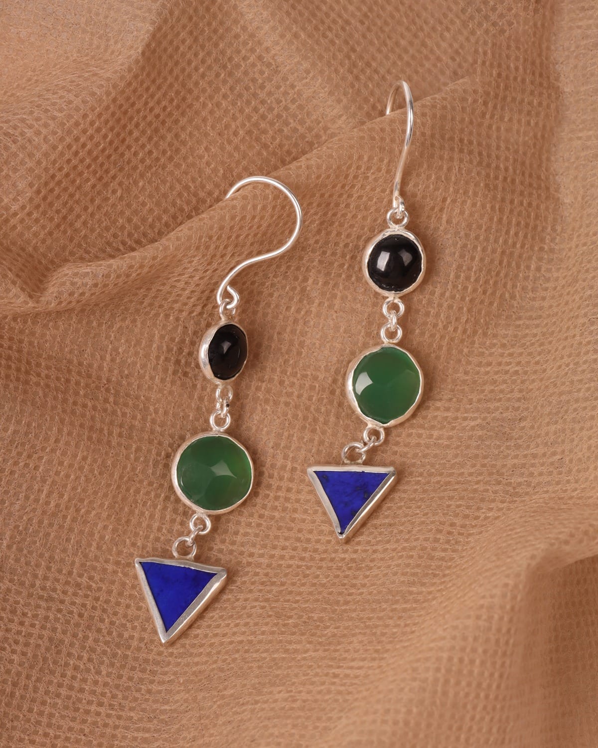 Lapis and Agate Multi-Stone Silver Earrings