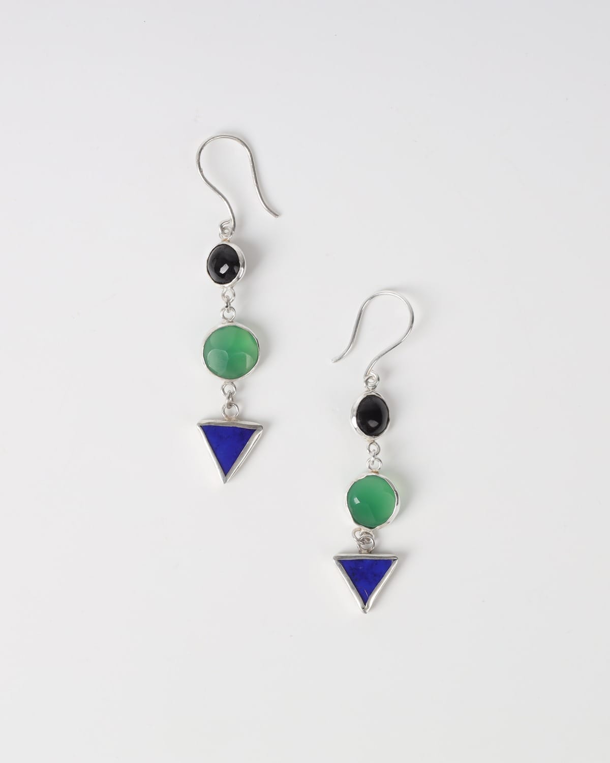 Lapis and Agate Multi-Stone Silver Earrings