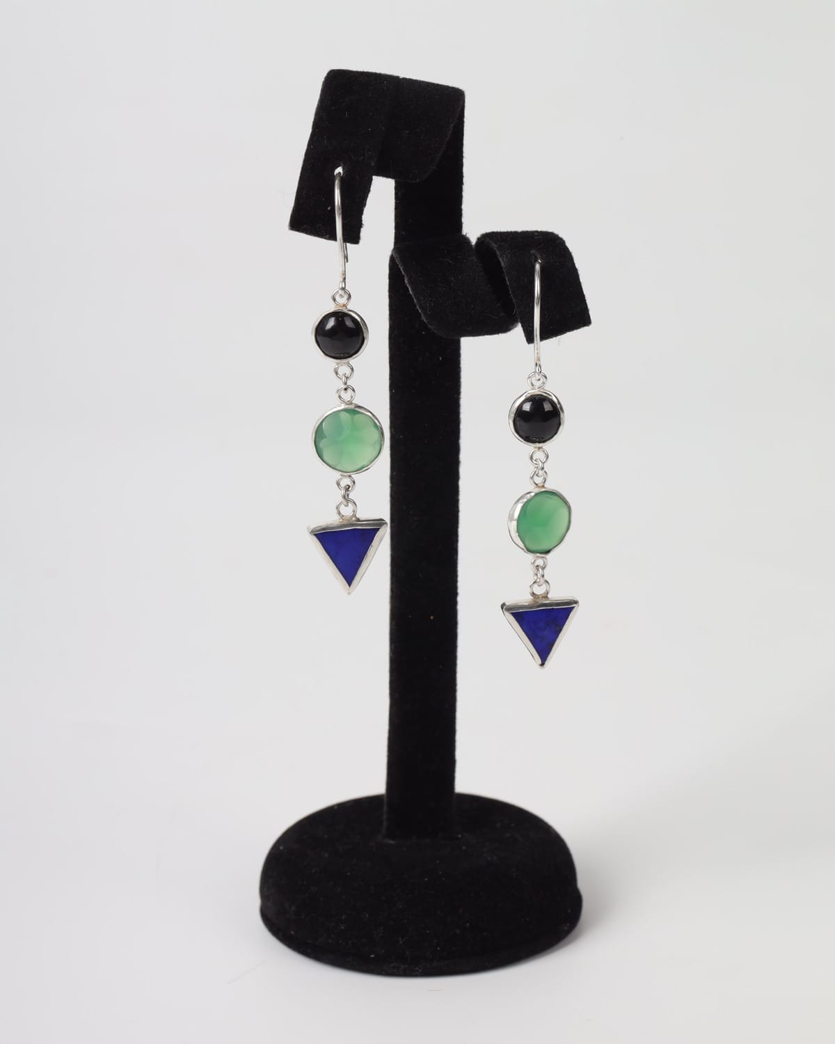 Lapis and Agate Multi-Stone Silver Earrings