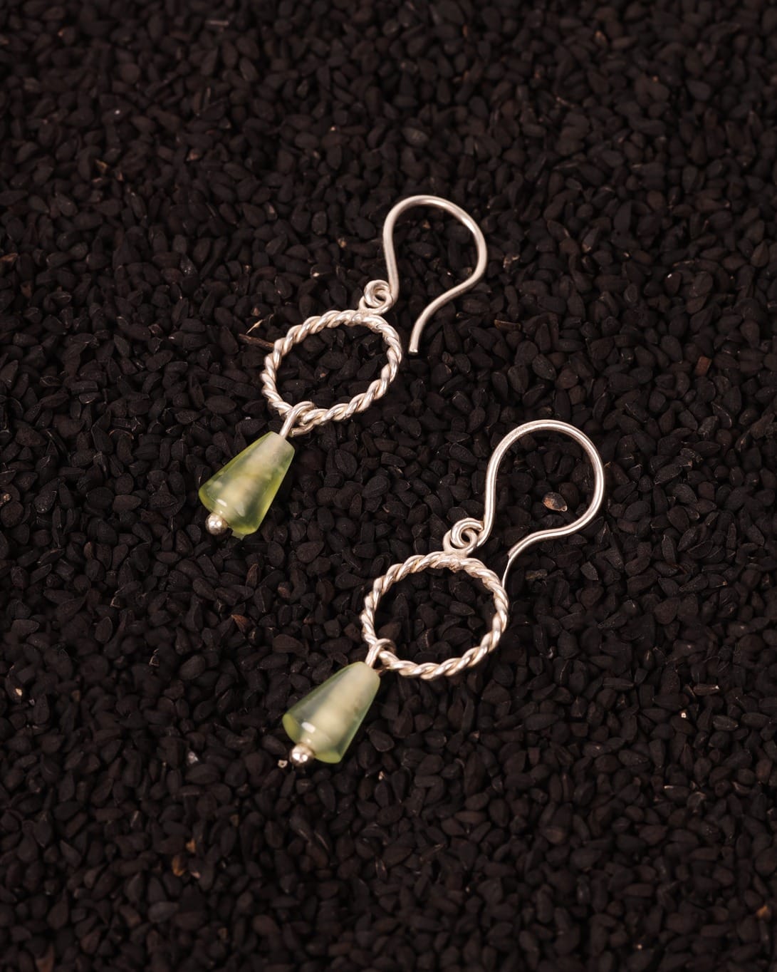 Green Gemstone Earrings in Silver