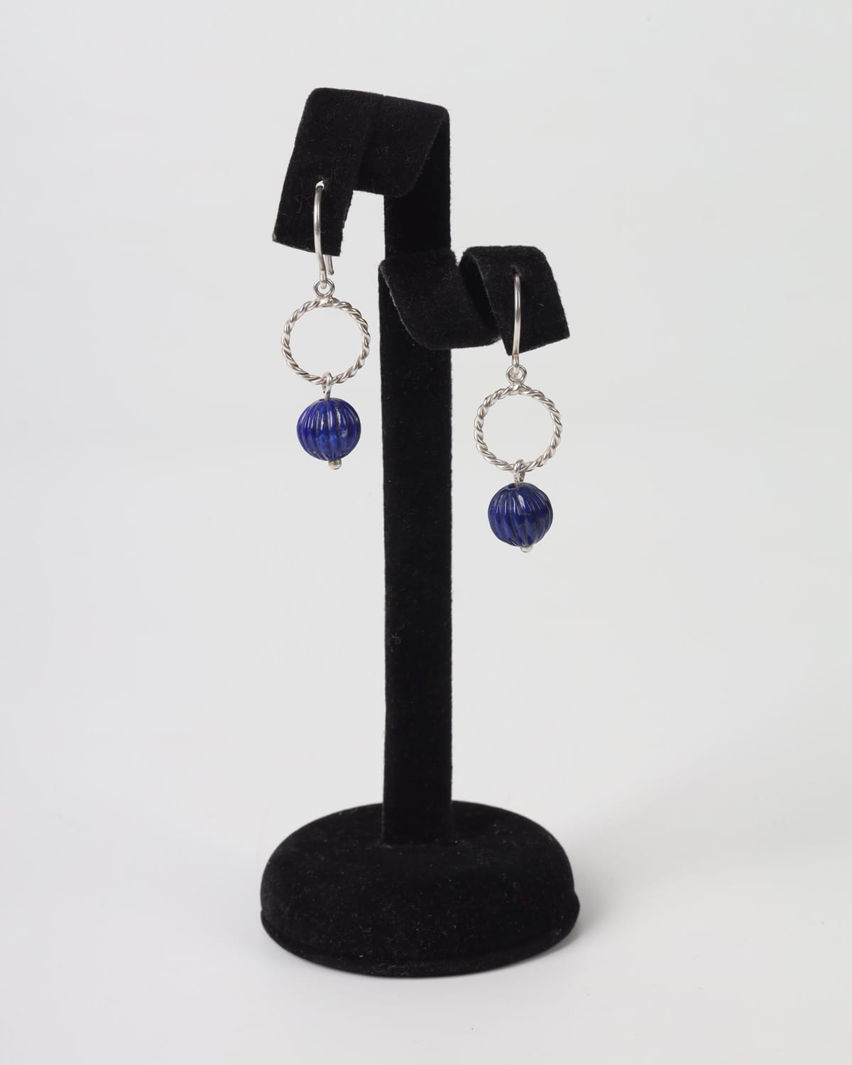 Lapis Lazuli Drop Earrings with Twisted Silver Hoop