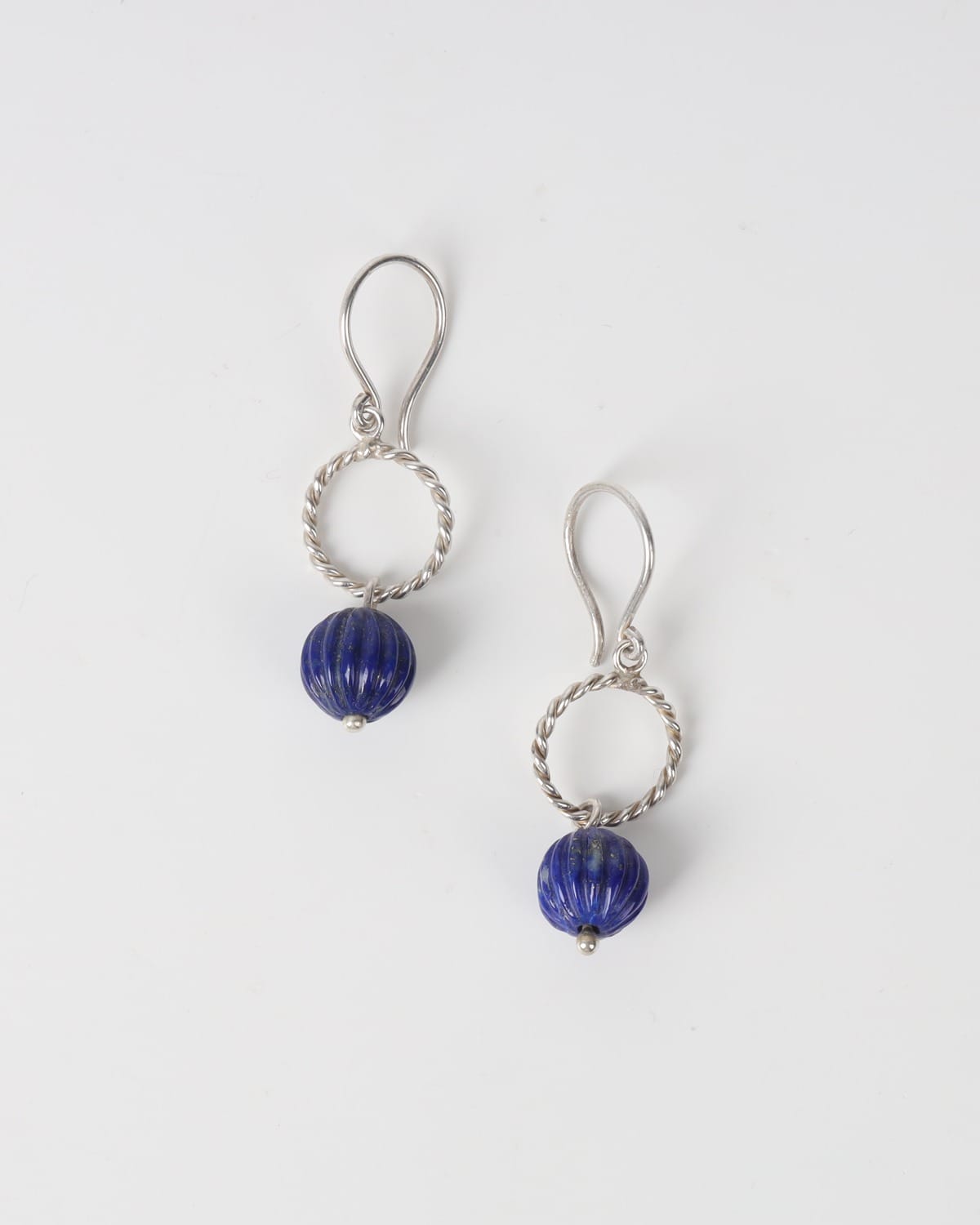 Lapis Lazuli Drop Earrings with Twisted Silver Hoop