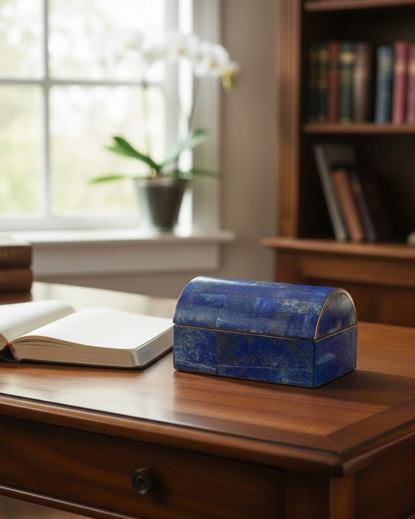 Lapis Handmade Stone Round Shape Jewelry Box