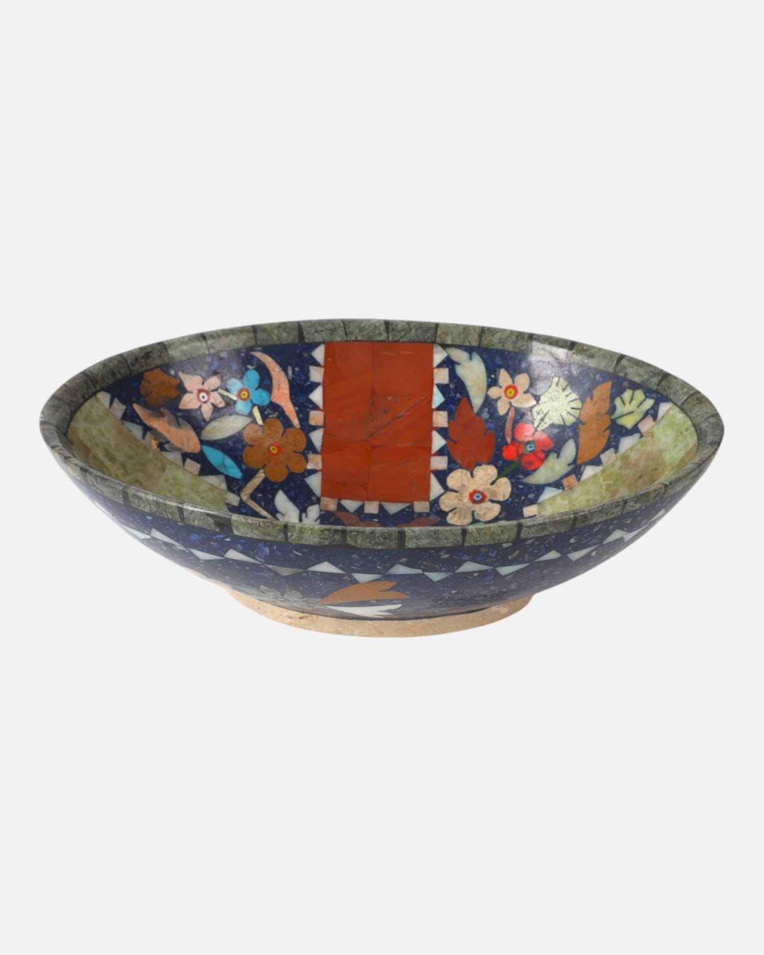 Lapis Inlay Handmade Bowl Floral Mosaic Shape