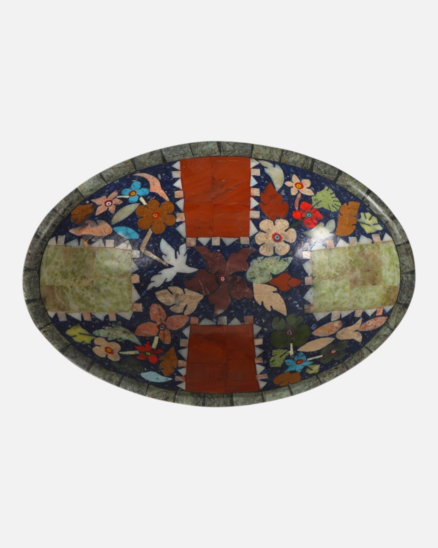 Lapis Inlay Handmade Bowl Floral Mosaic Shape