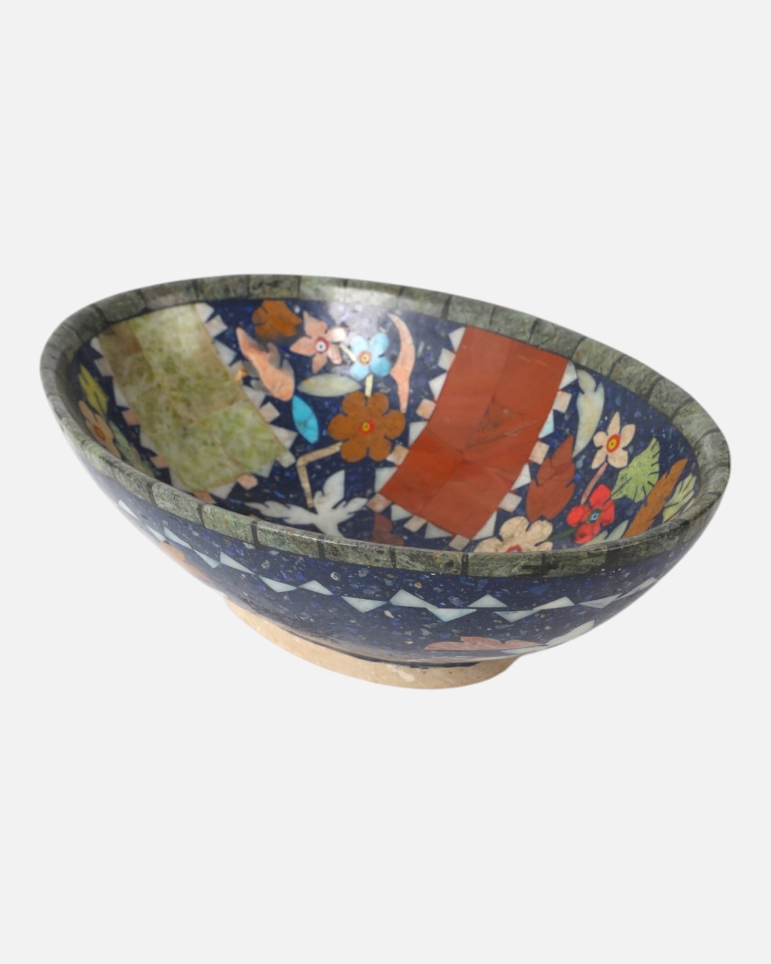 Lapis Inlay Handmade Bowl Floral Mosaic Shape