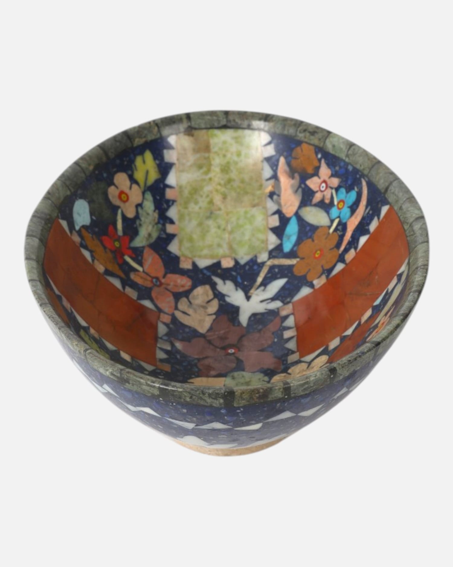 Lapis Inlay Handmade Bowl Floral Mosaic Shape