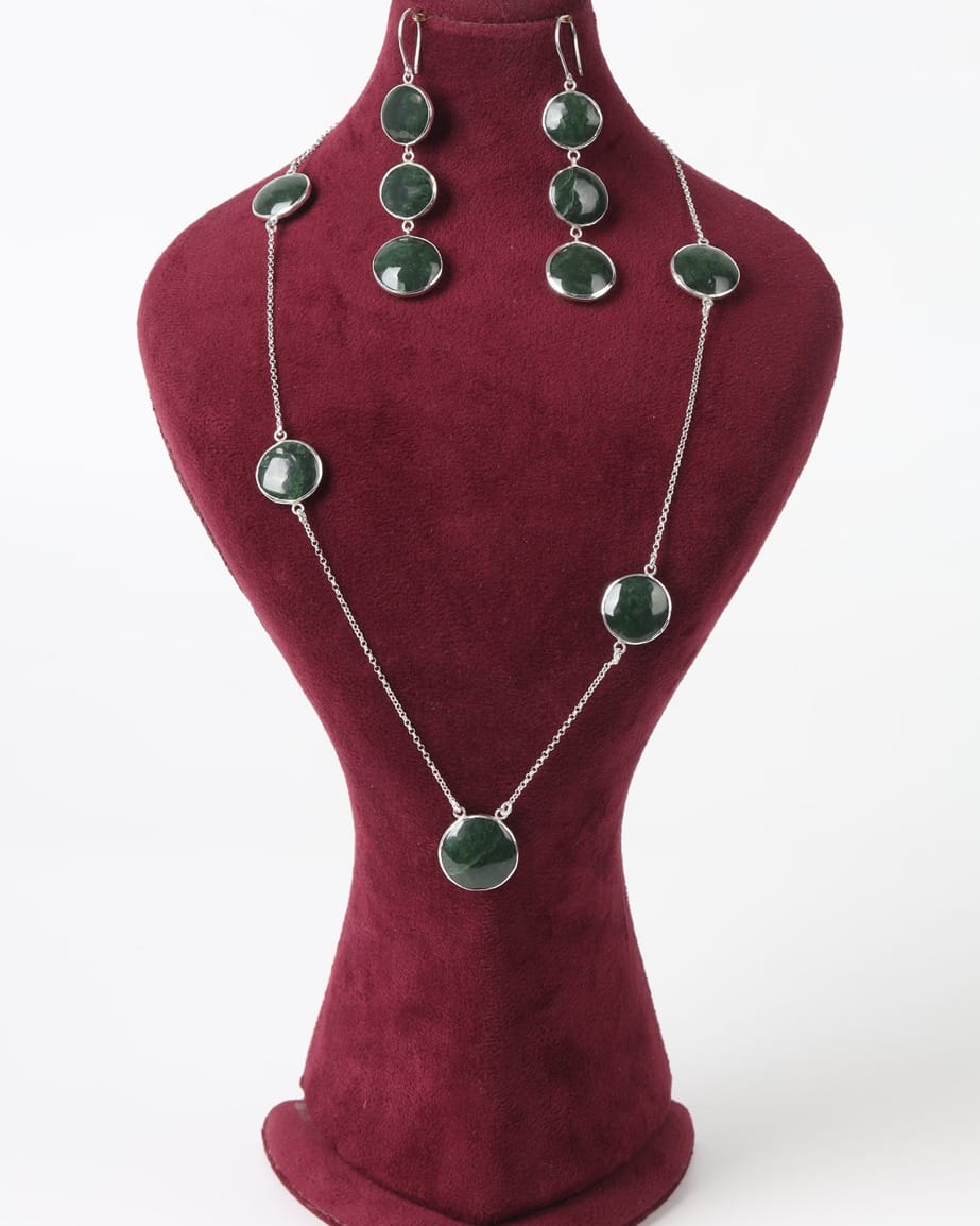 Emerald Green Nephrite Stone Jewelry Set
