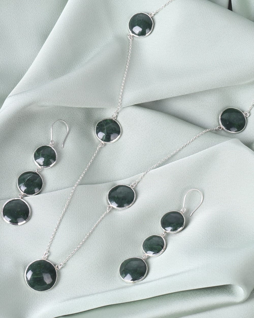 Emerald Green Nephrite Stone Jewelry Set