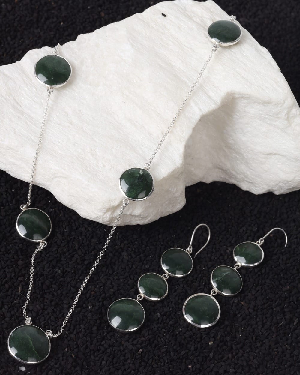 Emerald Green Nephrite Stone Jewelry Set