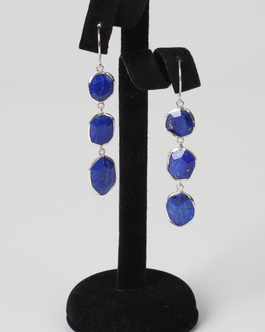 Blue Badakhshan Triple Drop Lapis Lazuli Earrings