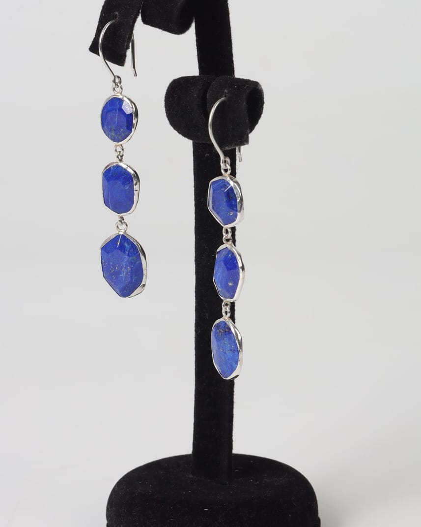 Blue Badakhshan Triple Drop Lapis Lazuli Earrings
