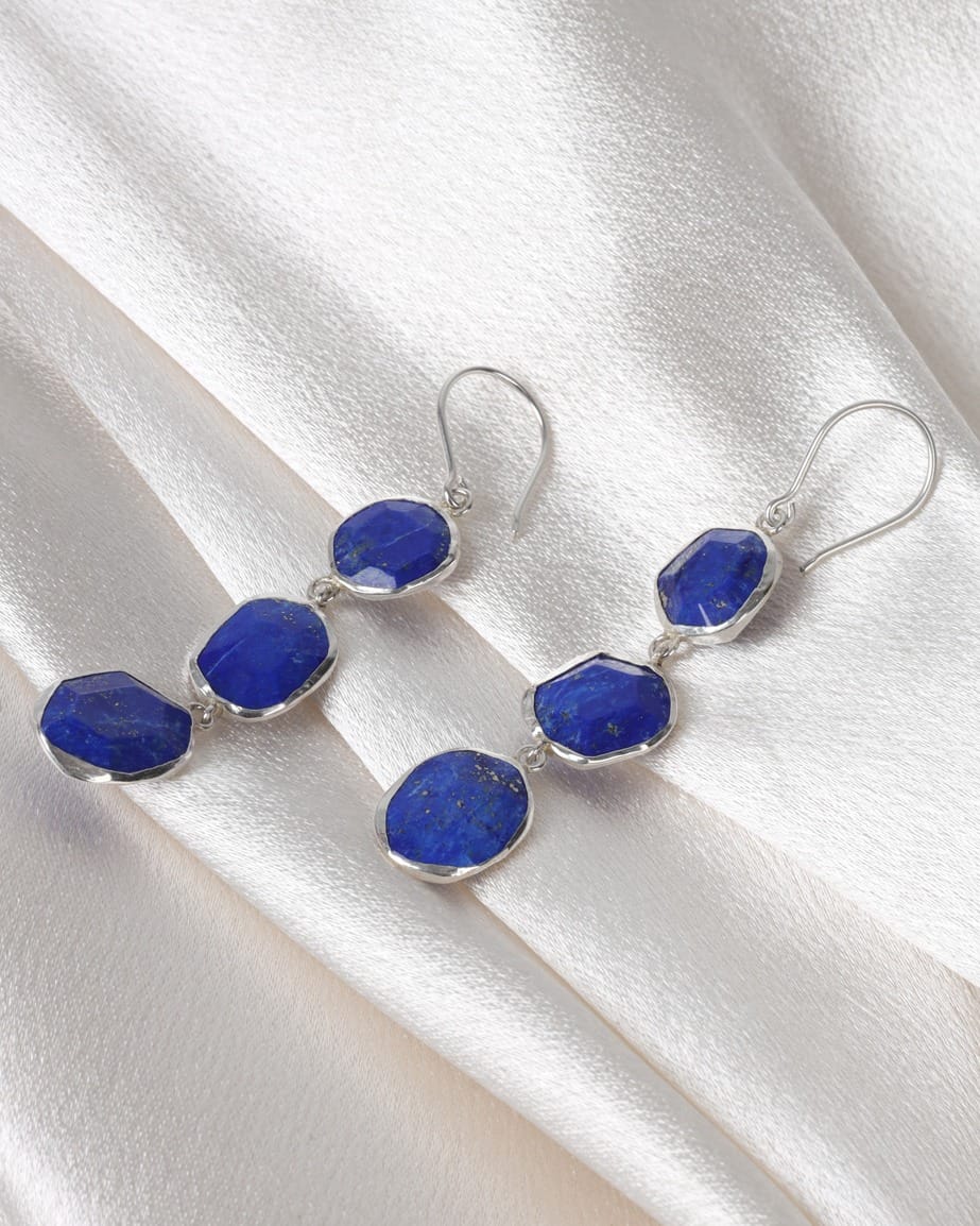 Blue Badakhshan Triple Drop Lapis Lazuli Earrings