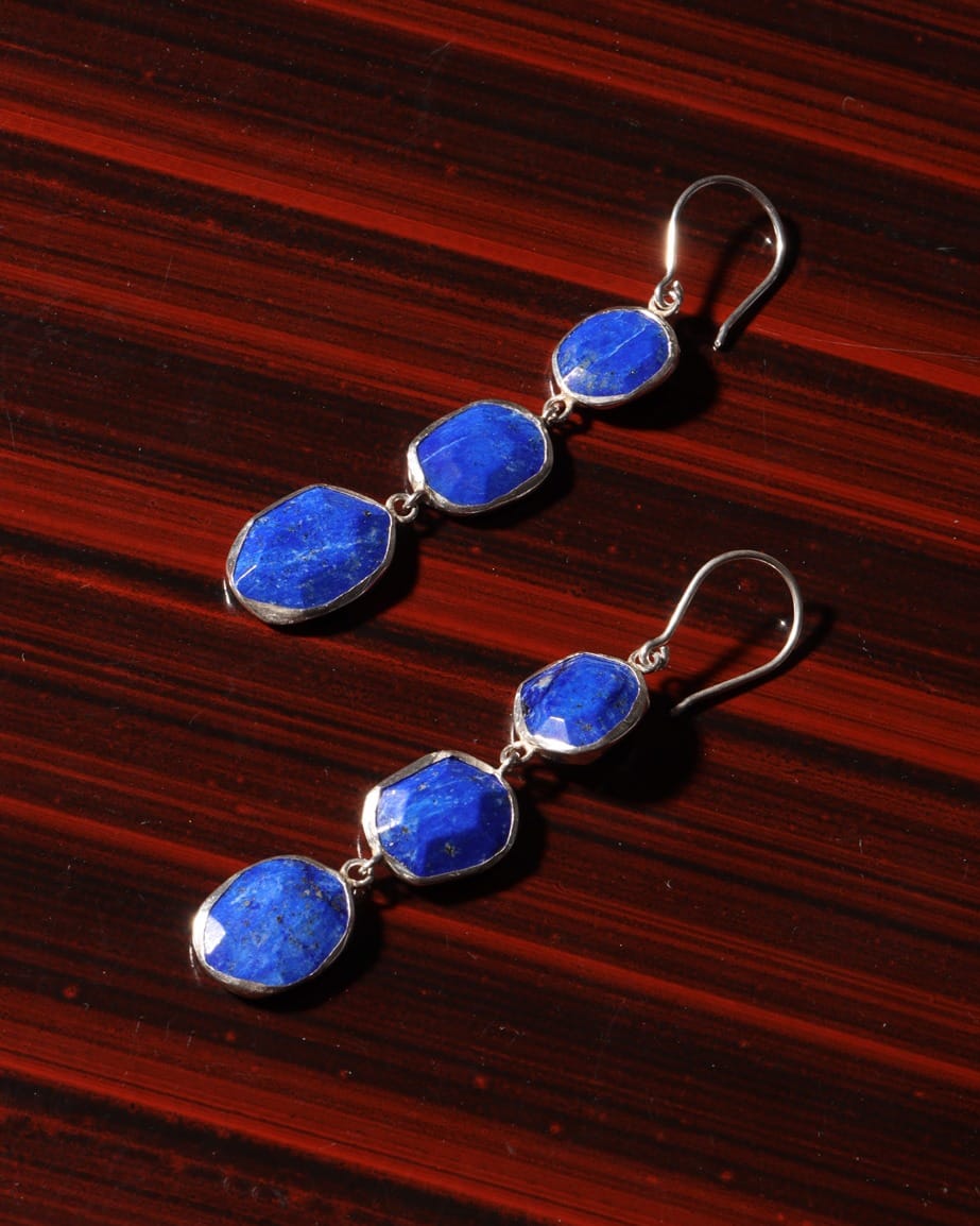 Blue Badakhshan Triple Drop Lapis Lazuli Earrings