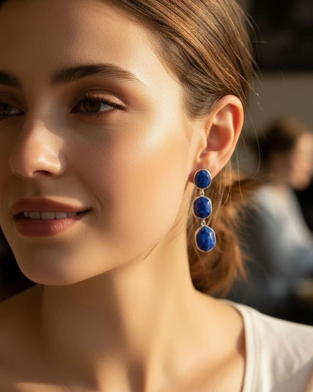 Blue Badakhshan Triple Drop Lapis Lazuli Earrings