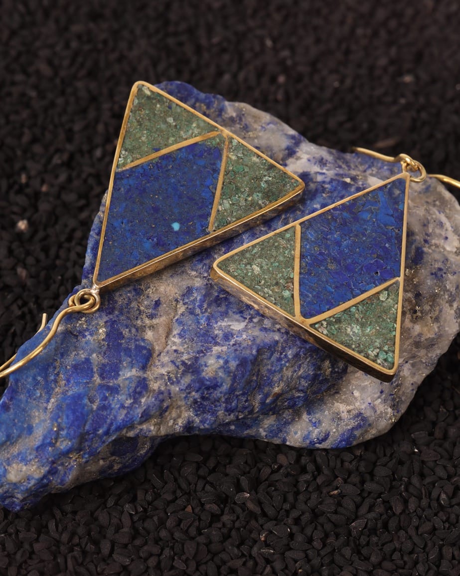 Triangle Earrings – Genuine Lapis & Chrysocolla