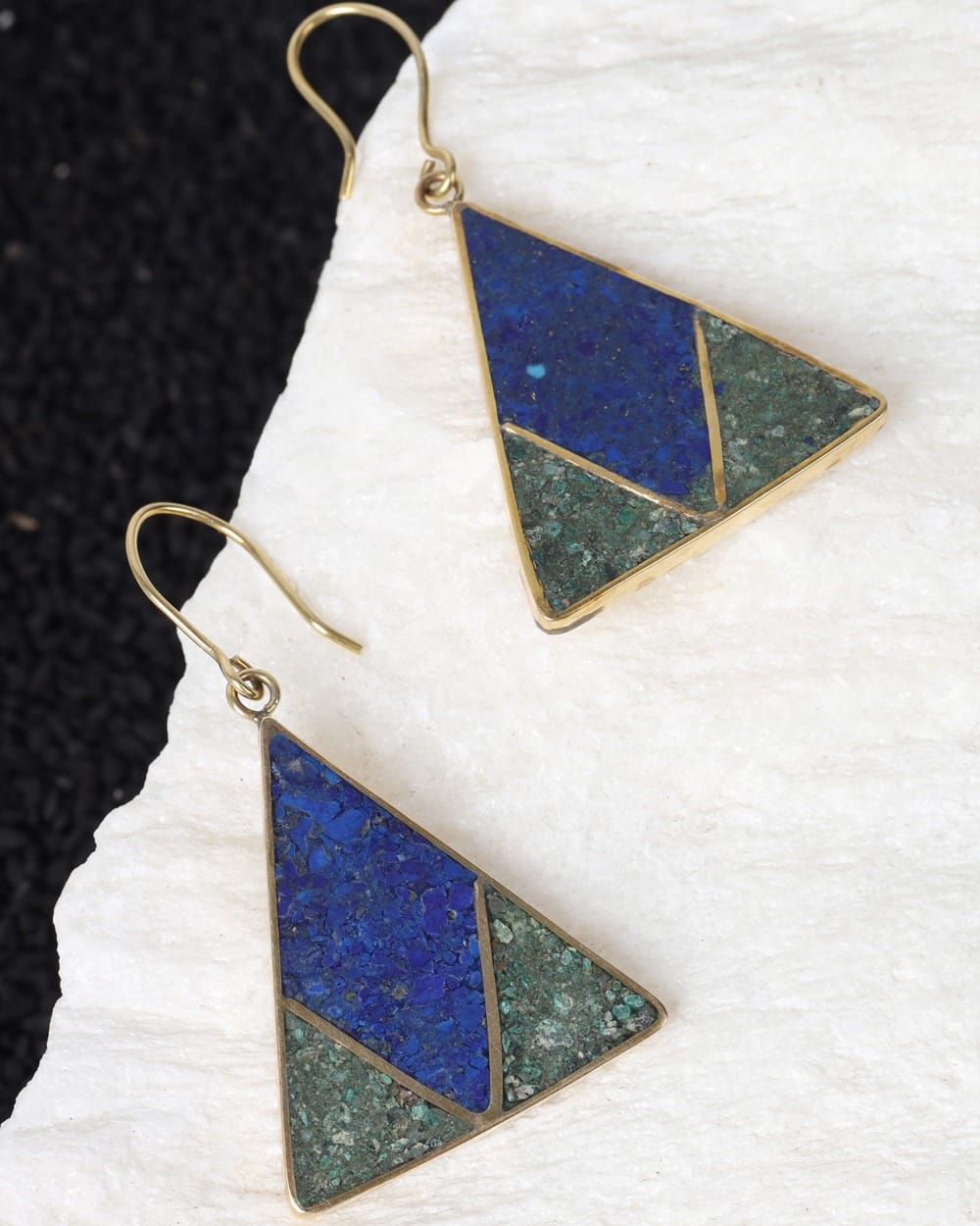Triangle Earrings – Genuine Lapis & Chrysocolla