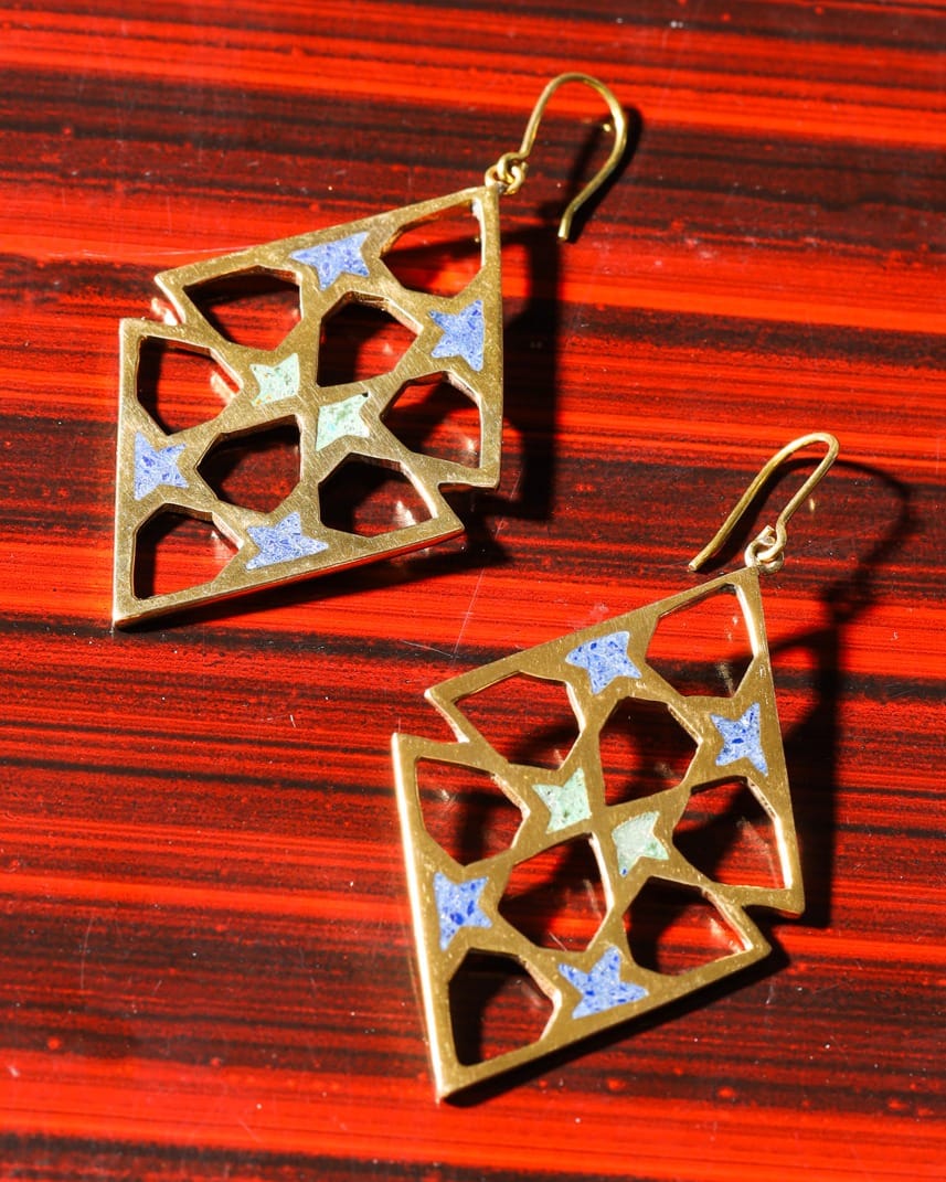 Islamic Lattice Earrings – Lapis & Chrysocolla