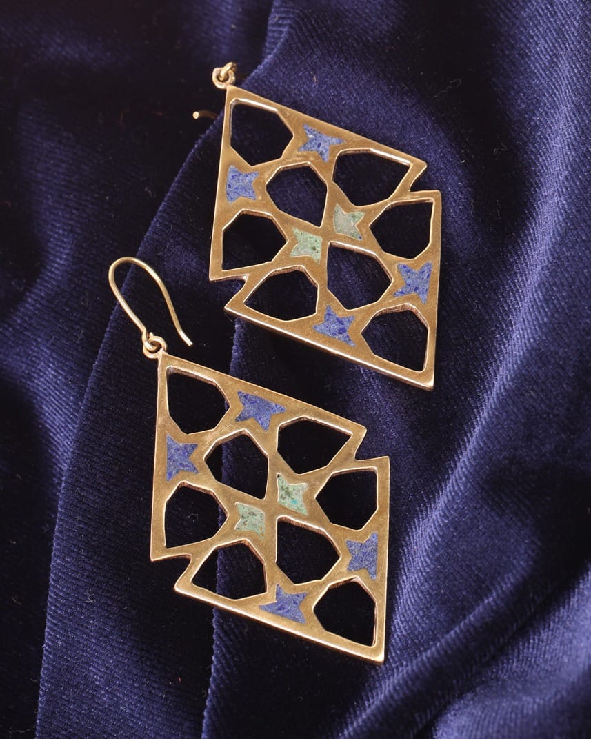 Islamic Lattice Earrings – Lapis & Chrysocolla