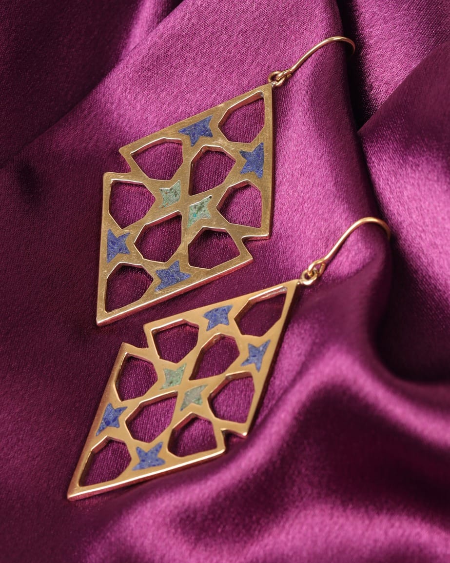 Islamic Lattice Earrings – Lapis & Chrysocolla