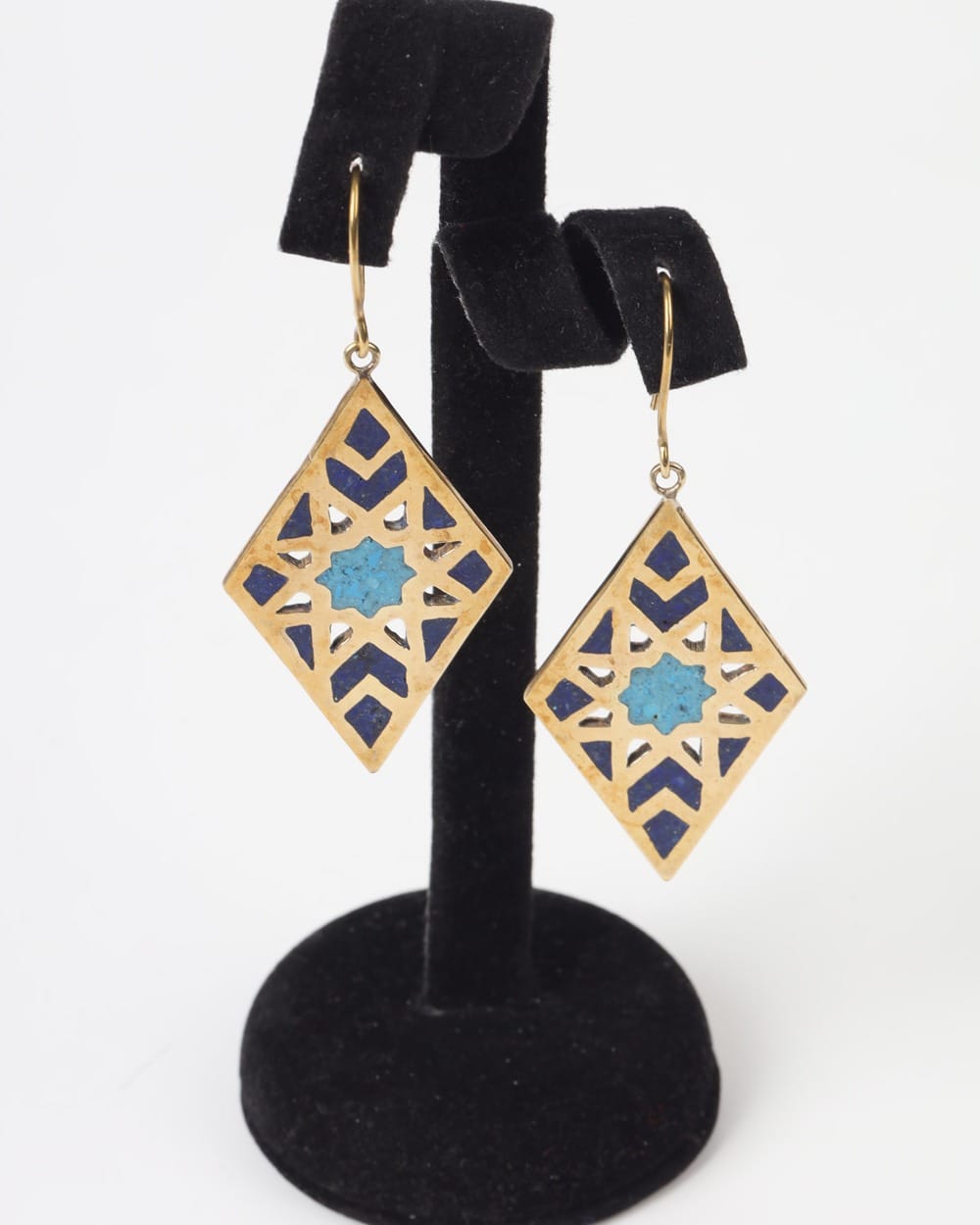 Earrings  Turquoise & Lapis Diamond Design