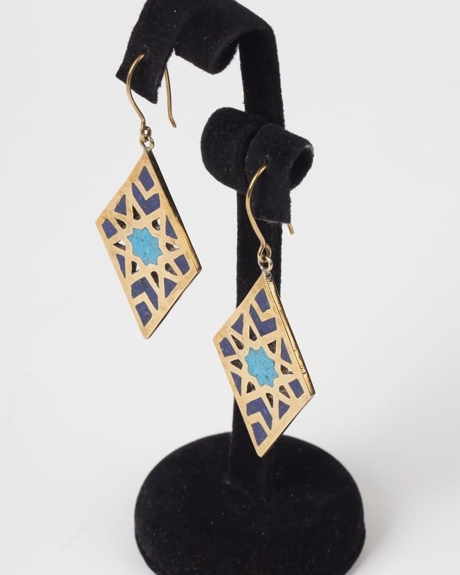 Earrings  Turquoise & Lapis Diamond Design