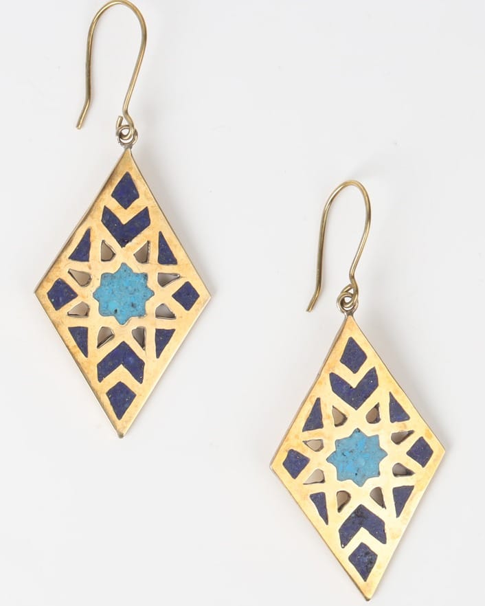 Earrings  Turquoise & Lapis Diamond Design