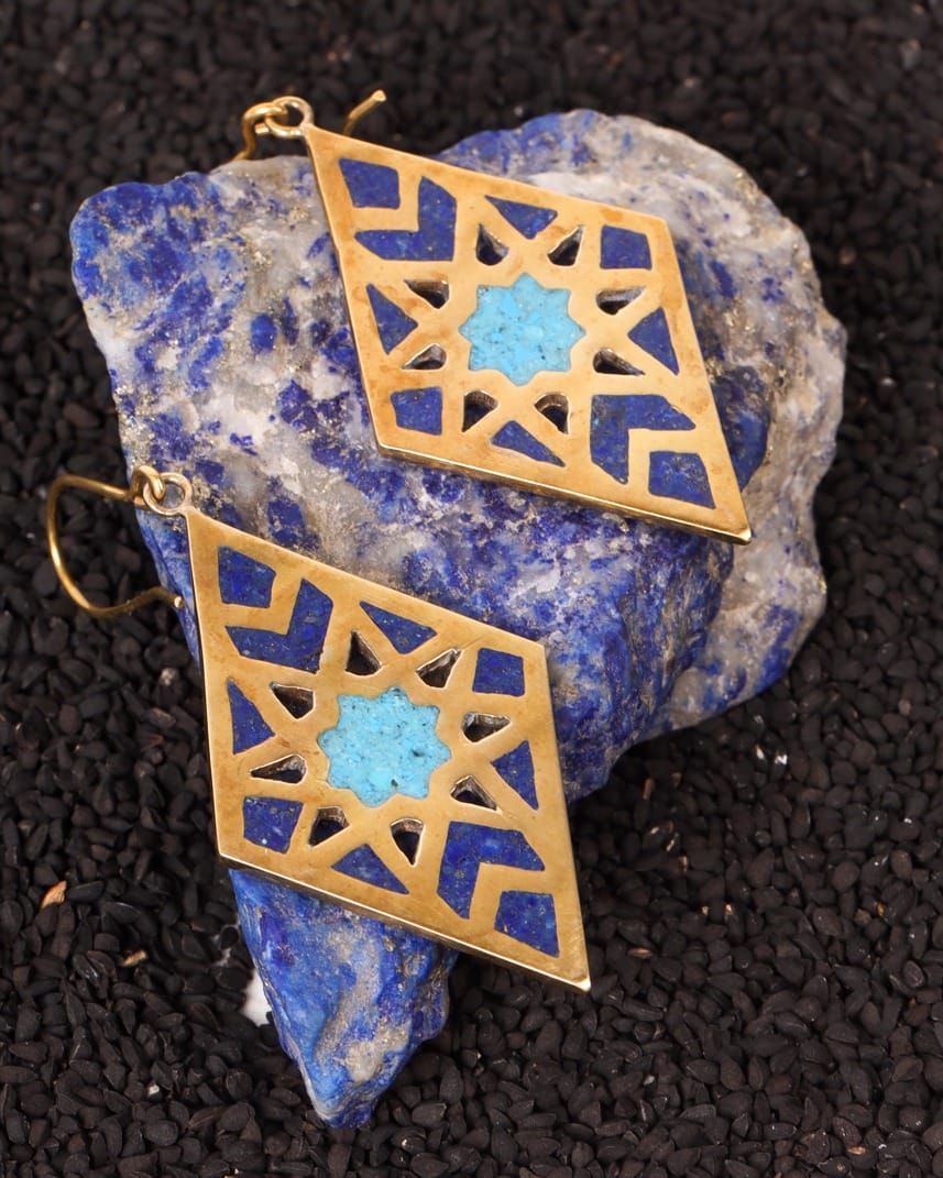 Earrings  Turquoise & Lapis Diamond Design