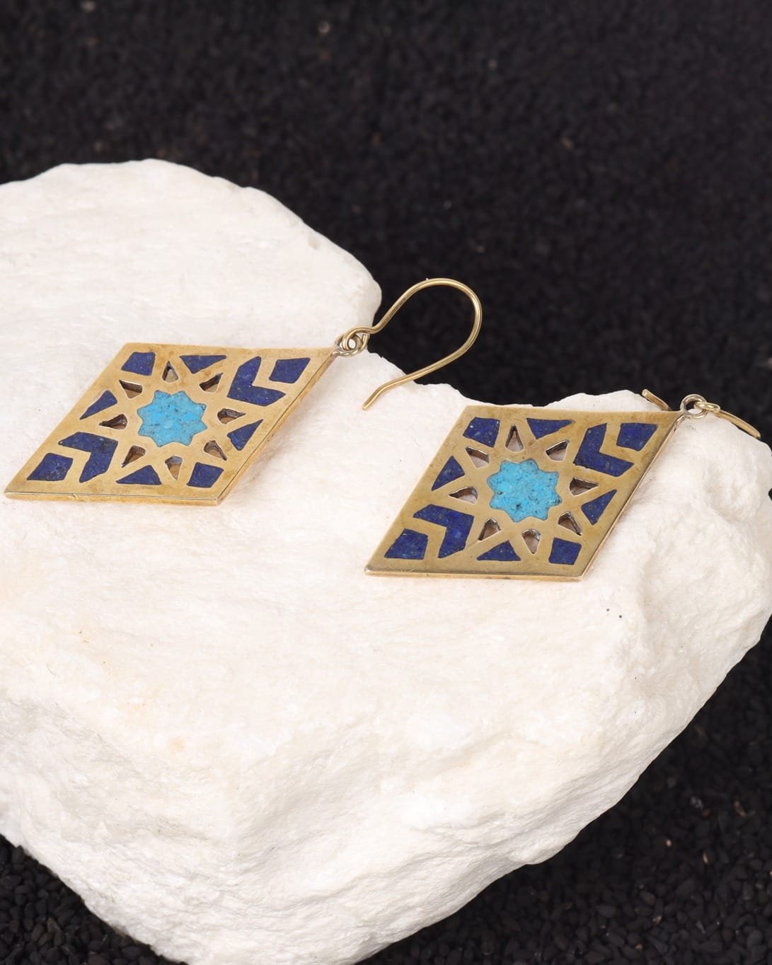 Earrings  Turquoise & Lapis Diamond Design