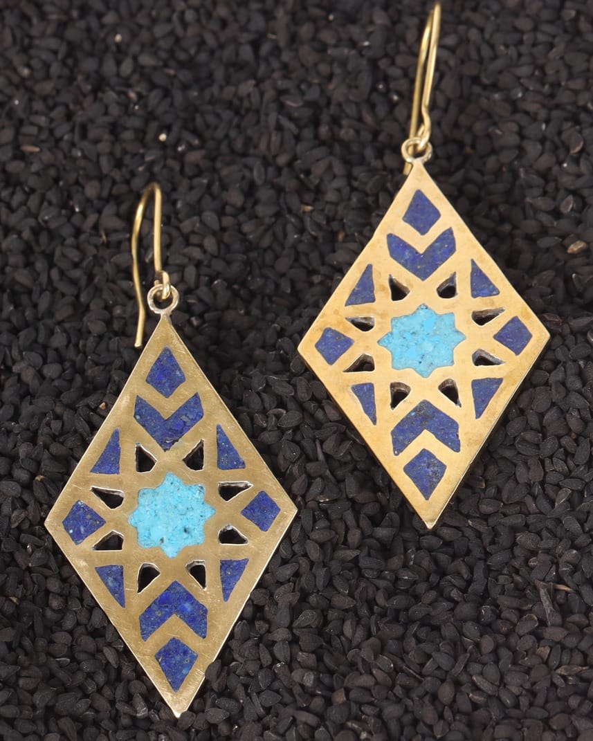 Earrings  Turquoise & Lapis Diamond Design