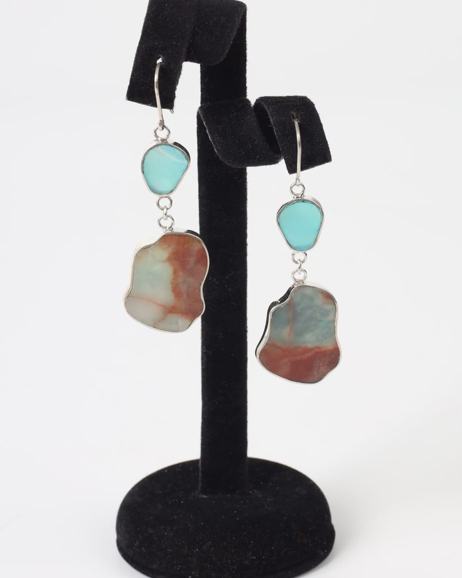 Irregular Cloud Earrings – Turquoise & Marble