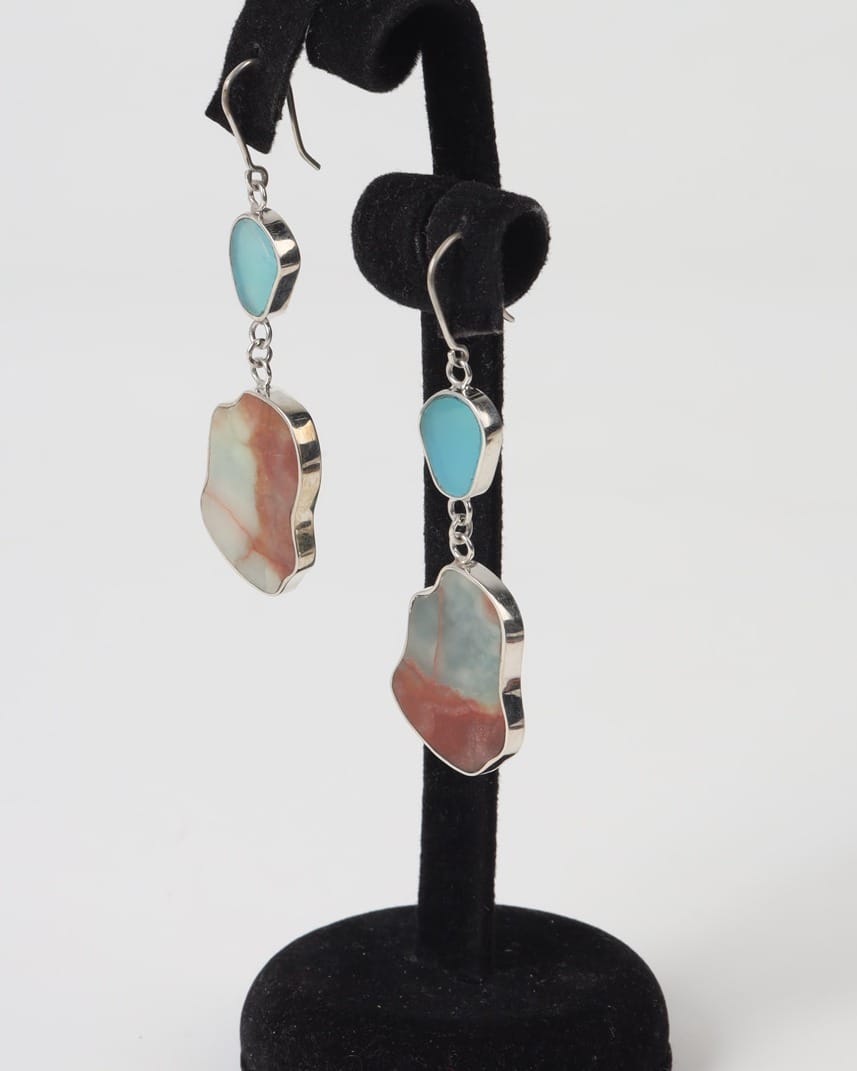 Irregular Cloud Earrings – Turquoise & Marble
