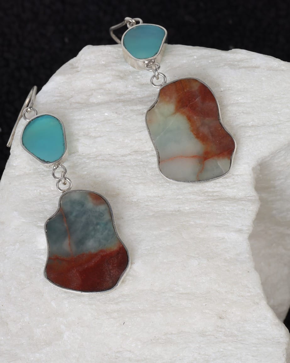 Irregular Cloud Earrings – Turquoise & Marble