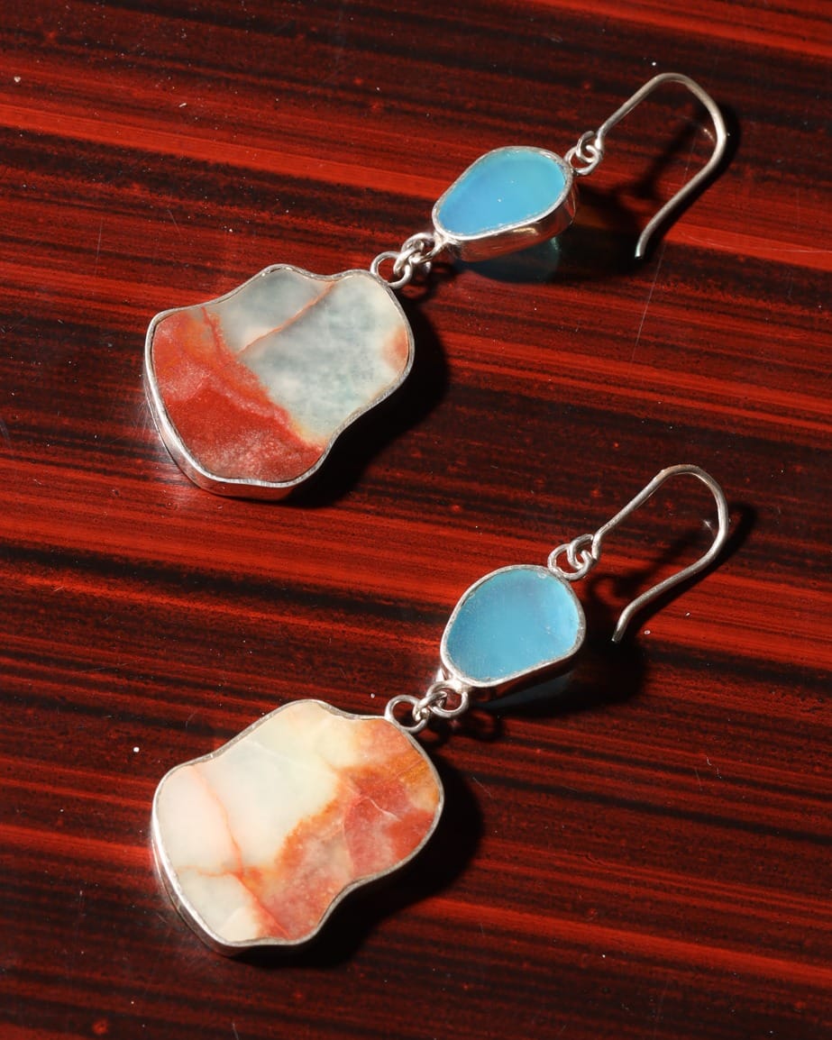 Irregular Cloud Earrings – Turquoise & Marble