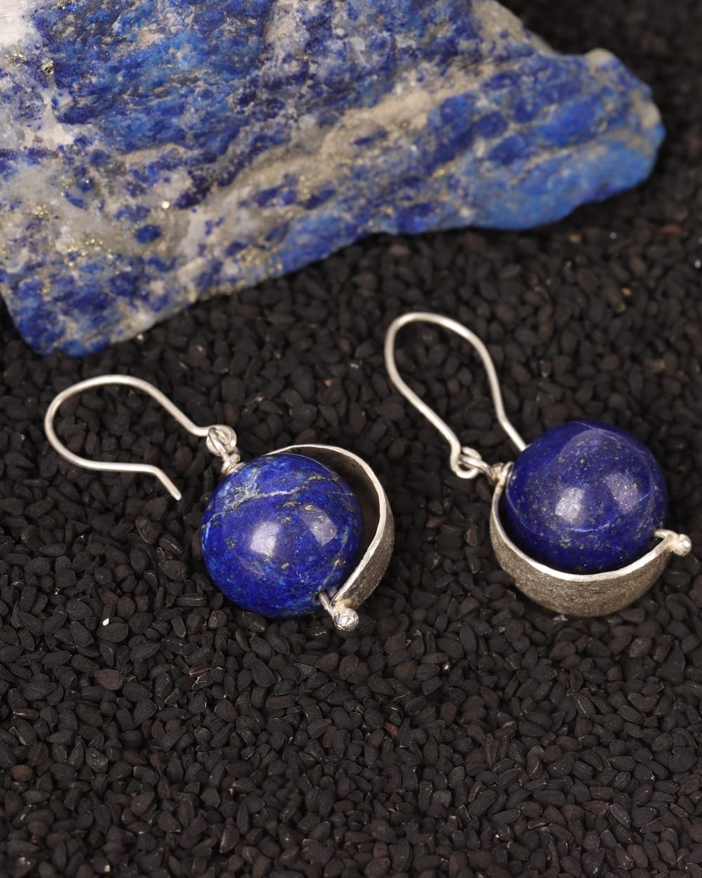 Blue Lapis Earth Bead Earrings